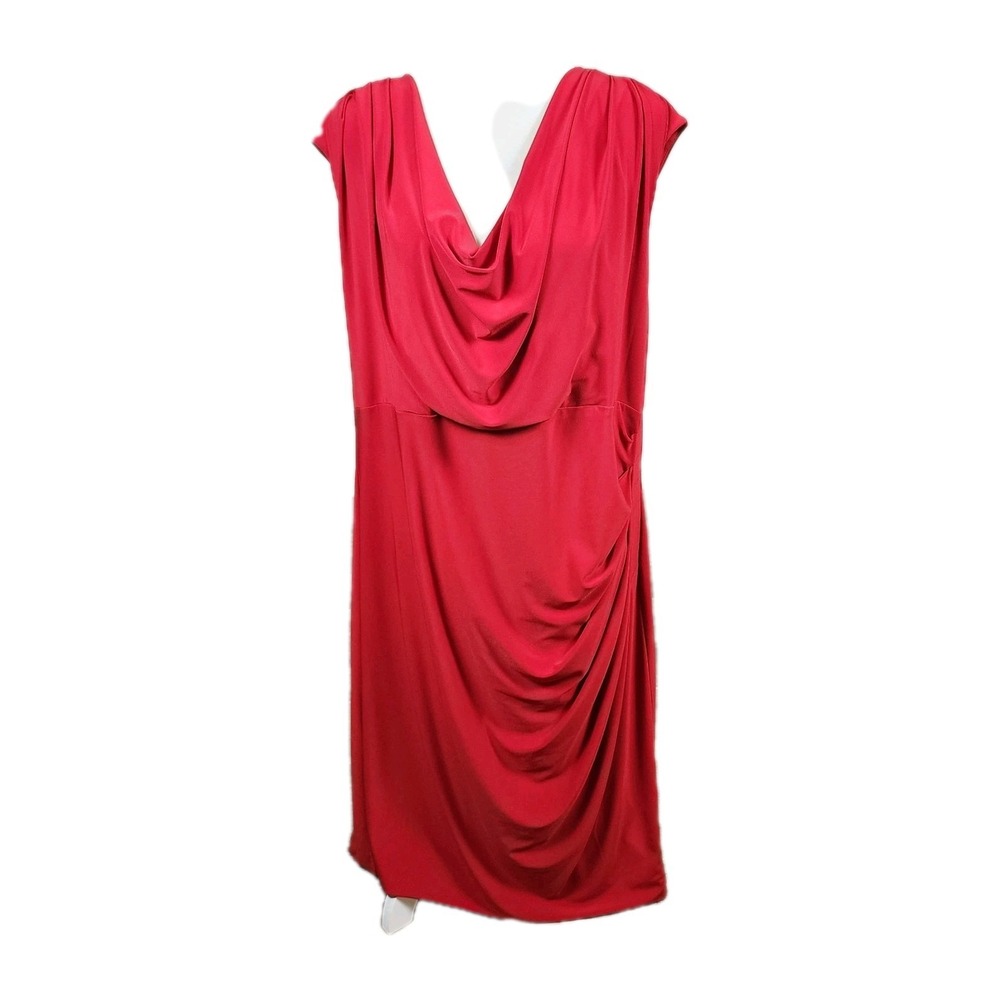 Lauren Ralph Lauren Sheath Dress‎ 22W Red Cowl Neck Ruched Jersey Career Casual